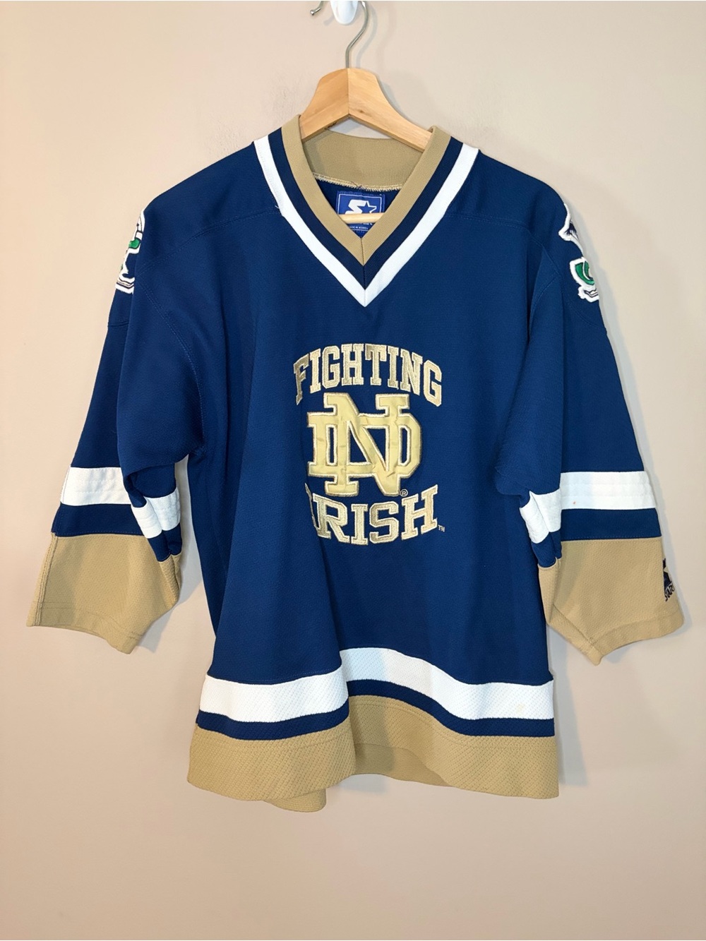 Notre Dame Starter Hockey Jersey L/XL Embroidered Fighting Irish Vintage